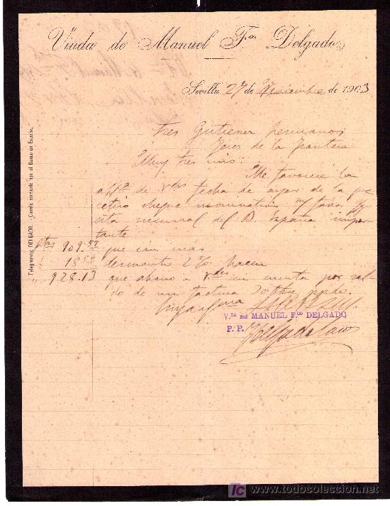 Cartas comerciales: SEVILLA 27 DE NOVIEMBRE DE 1903. CARTA COMERCIAL VIUDA DE MANUEL FRANCISCO DELGADO