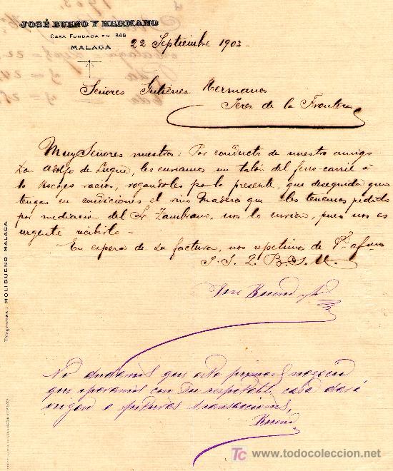 Cartas comerciales: MALAGA 22 DE SEPTIEMBRE DE 1903. CARTA COMERCIAL JOS&Eacute; BUENO Y HERMANO