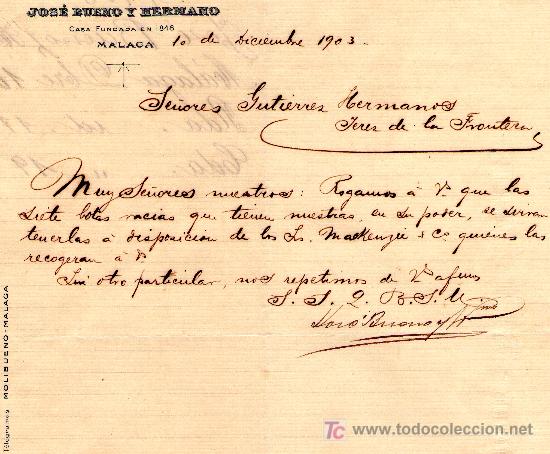 Cartas comerciales: MALAGA 10 DE DICIEMBRE DE 1903. CARTA COMERCIAL JOS&Eacute; BUENO Y HERMANO