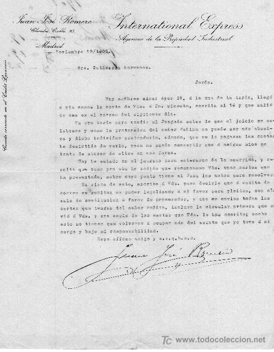 Cartas comerciales: MADRID 19 DE NOVIEMBRE DE 1903. CARTA COMERCIAL JUAN JOS&Eacute; ROMERO
