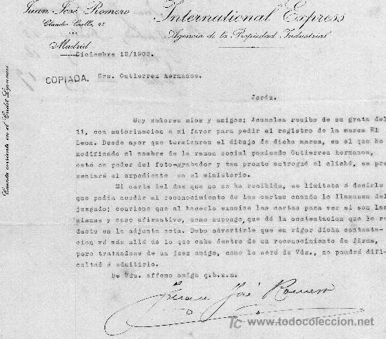 Cartas comerciales: MADRID 13 DE NOVIEMBRE DE 1903. CARTA COMERCIAL JUAN JOS&Eacute; ROMERO