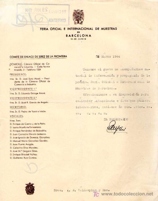 Gesch&auml;ftsbriefe: BARCELONA. 1944. CARTA COMERCIAL DE FERIA OFICIAL E INTERNACIONAL DE MUESTRAS.