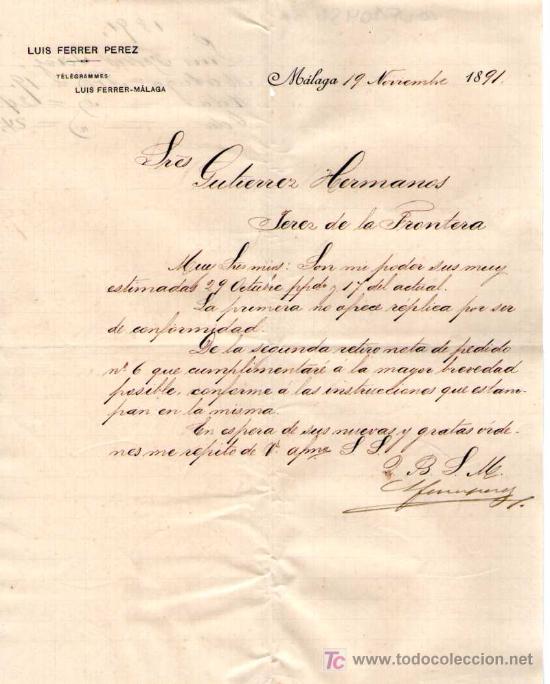 Cartas comerciales: MALAGA. 1891. CARTA COMERCIAL DE LUIS FERRER PEREZ.