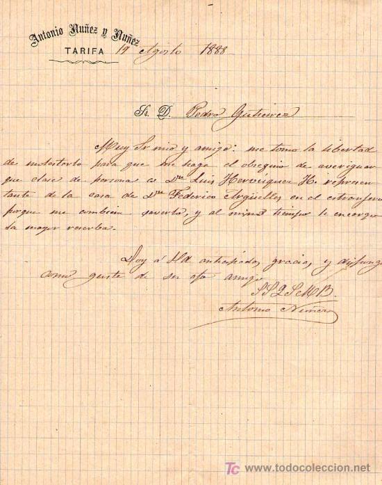 Gesch&auml;ftsbriefe: TARIFA ( CADIZ). 1888. CARTA COMERCIAL DE ANTONIO NU&Ntilde;EZ Y NU&Ntilde;EZ.