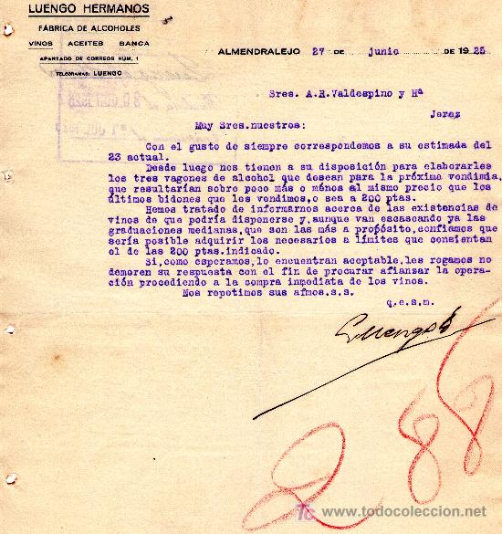 Cartas comerciales: ALMENDRALEJO 27 E JUNIO DE 1925. CARTAS COMERCIALES LUENGO HERMANOS - Foto 1