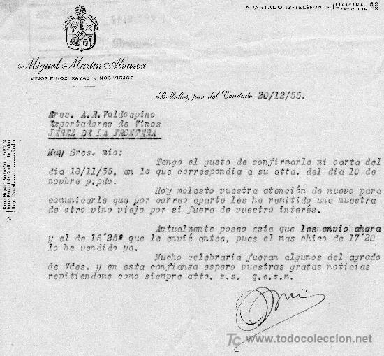 Gesch&auml;ftsbriefe: BOLLULLOS PAR DEL CONDADO 20 DICIEMBRE 1955 .CARTA COMERCIAL MIGUEL MART&Iacute;N ALVAREZ