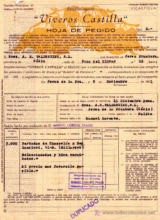 Gesch&auml;ftsbriefe: CARTA COMERCIAL ESTABLECIMIETO &rdquo;VIVEROS CASTILLA&rdquo; DIRECCION TELEGRAFICCA REGISTRADA &rdquo;VISCASTILLA&rdquo;