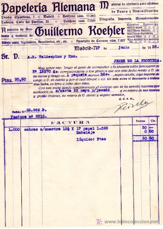 Gesch&auml;ftsbriefe: MADRID 17 DE JUNIO DE 1936.CARTA COMERCIAL PAPELERIA ALEMANA
