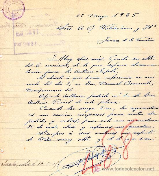 Gesch&auml;ftsbriefe: ALICANTE 13 DE MAYO DE 1925.CARTA COMERCIAL FRANCISCO MIRA REY NAU ALICANTE