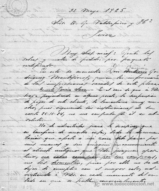 Gesch&auml;ftsbriefe: ALICANTE 21 DE MAYO DE 1925.CARTA COMERCIAL FRANCISCO MIRA REY NAU ALICANTE