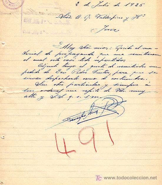 Gesch&auml;ftsbriefe: ALICANTE 2 DE JULIO DE 1925.CARTA COMERCIAL FRANCISCO MIRA REY NAU ALICANTE