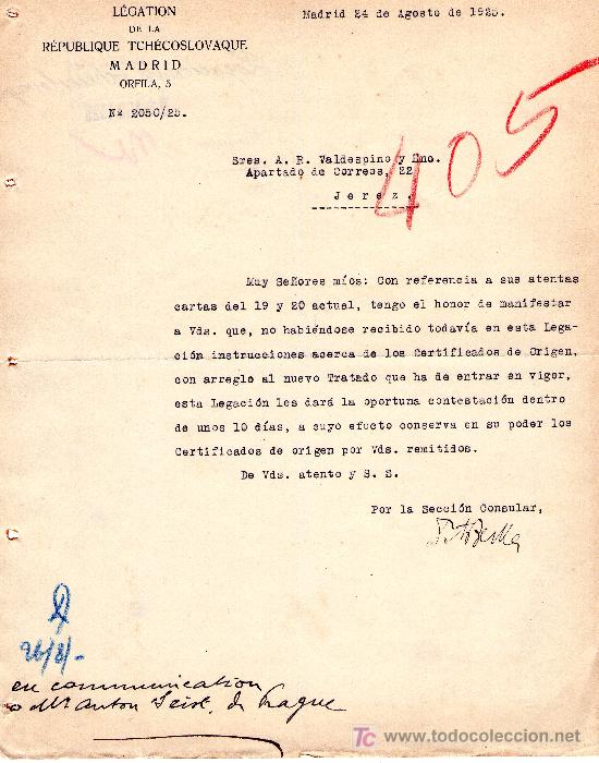 Gesch&auml;ftsbriefe: MADRID 24 DE AGOSTO DE 1925.CARTA COMERCIAL L&Eacute;GATION DE LA R&Eacute;PUBLIQUE TCH&Eacute;COSLOVAQUE MADRID