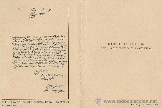 Lettres commerciales: MANUEL DE FORONDA MARQUES DESEA FELICES PASCUAS 1951 CARTA AUTOGRAFA DE SAN LUIS BERTRAN