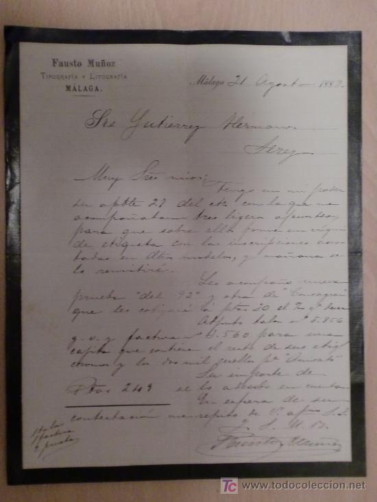 Cartas comerciales: MALAGA 21 AGOSTO 1888. CARTA COMERCIAL DE FAUSTO MU&Ntilde;OZ.