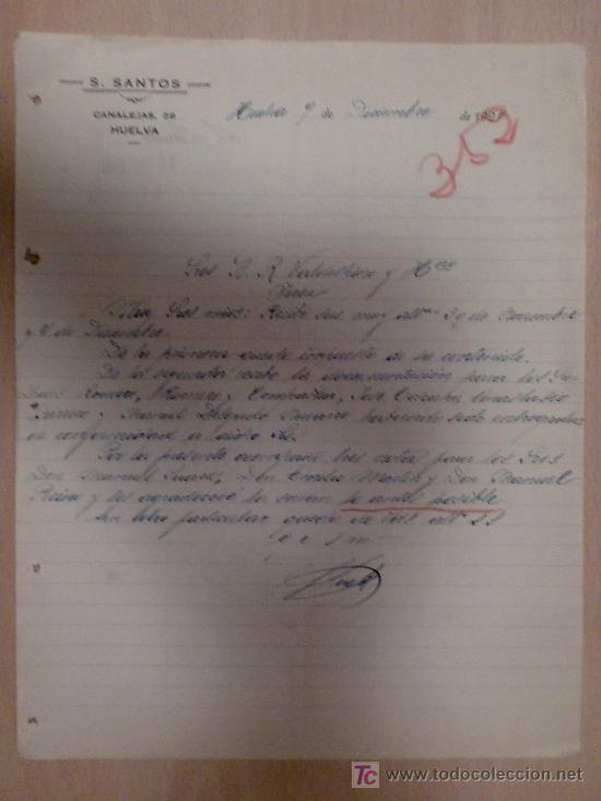 Cartas comerciales: HUELVA 9 DICIEMBRE 1926. CARTA COMERCIAL DE S. SANTOS.
