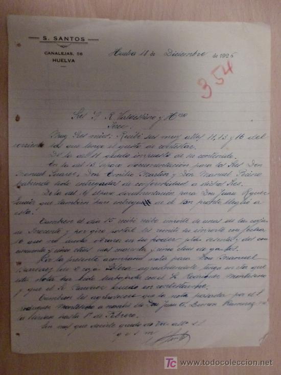 Cartas comerciales: HUELVA 18 DICIEMBRE 1926. CARTA COMERCIAL DE S. SANTOS.