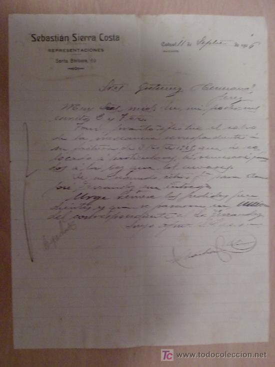 Cartas comerciais: CATRAL, ALICANTE 11 SEPTIEMBRE 1926. CARTA COMERCIAL DE SEBASTIAN SIERRA COSTA.