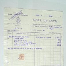 Cartas comerciales: NOTA DE ENVÍO. UNIÓN ESPAÑOLA DE EXPLOSIVOS, (RESELLADA S. A. ESPAÑOLA DE LA DINAMITA). ÁVILA, 1944.. Lote 24231811