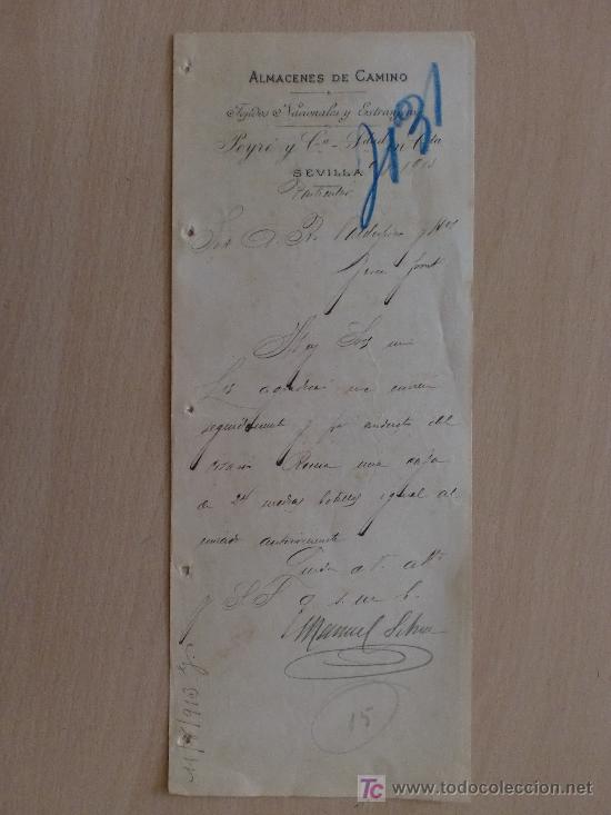 Cartas comerciales: SEVILLA 1913. CARTA COMERCIAL ALMACENES DE CAMINO. TEJIDOS. TEIRE Y COMPA&Ntilde;IA.