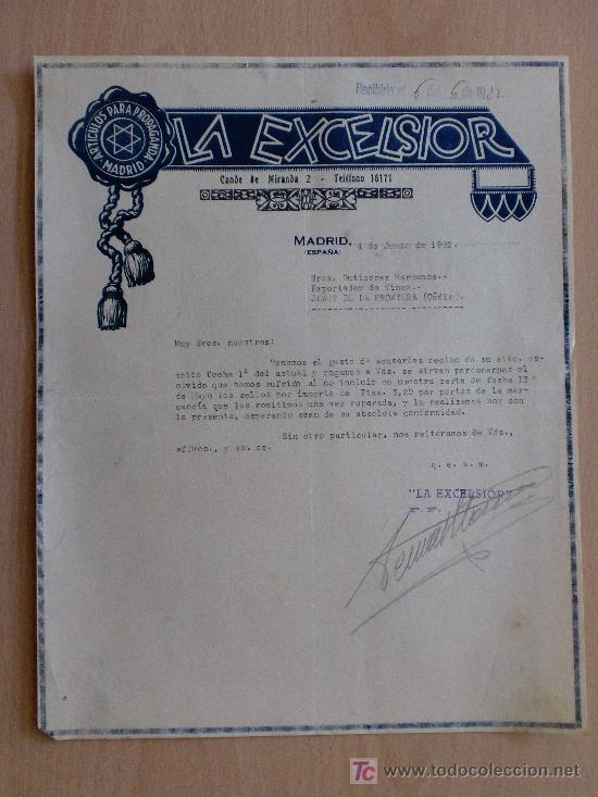 Commercial Letters: MADRID 1932. CARTA COMERCIAL LA EXCELSIOR. ARTICULOS PARA PROPAGANDA.