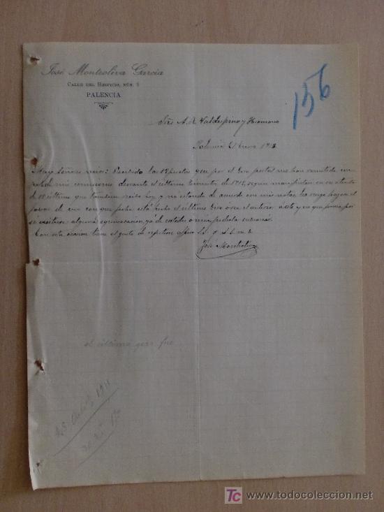 Commercial Letters: PALENCIA 1912. CARTA COMERCIAL DE JOSE MONTEOLIVA GARCIA.