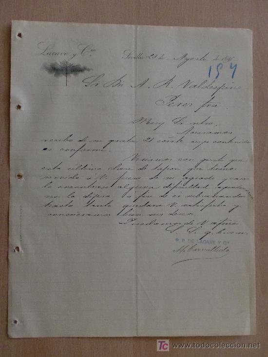 Commercial Letters: SEVILLA 1895. CARTA COMERCIAL DE LACAVE Y COMPA&Ntilde;IA. A VALDESPINO.