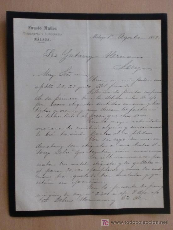 Commercial Letters: MALAGA 1888. CARTA COMERCIAL DE FAUSTO MU&Ntilde;OZ. TIPOGRAFIA Y LITOGRAFIA.