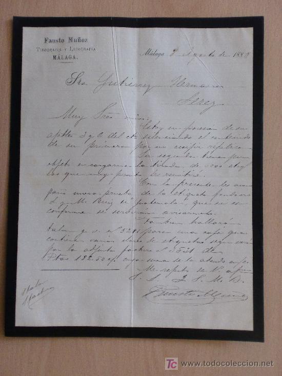 Commercial Letters: MALAGA 1888. CARTA COMERCIAL DE FAUSTO MU&Ntilde;OZ. TIPOGRAFIA Y LITOGRAFIA.