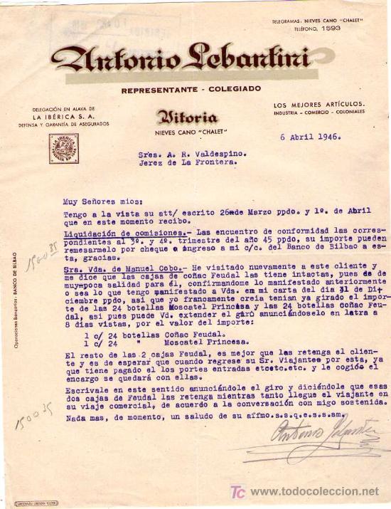 Cartas comerciais: VITORIA. 1946. CARTA COMERCIAL DE REPRESENTANTE - COLEGIADO. ANTONIO LEBANTINI.