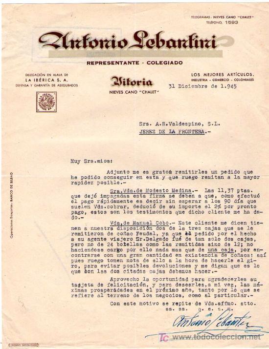 Commercial Letters: VITORIA. 1945. CARTA COMERCIAL DE REPRESENTANTE - COLEGIADO. ANTONIO LEBANTINI.