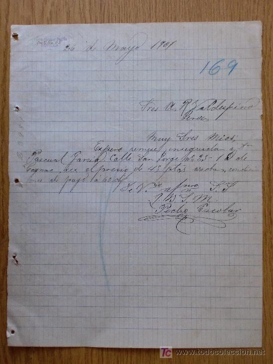 Cartas comerciais: SEVILLA 1901. CARTA COMERCIAL DE PEDRO ESCOBAR PADILLA. A VALDESPINO HNOS.