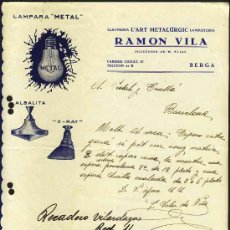 Cartas comerciales: CARTA COMERCIAL DE RAMON VILA, LLAUNERIA L' ART METALURGICA, LAMPISTERIA DE BERGA. APROX. 1930. Lote 19407465