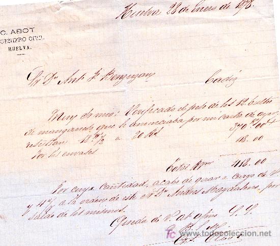 Cartas comerciais: HUELVA 28 DE ENERO DE 1878.CARTA COMERCIAL C.ABOT INGENIERO CIVIL HUELVA.
