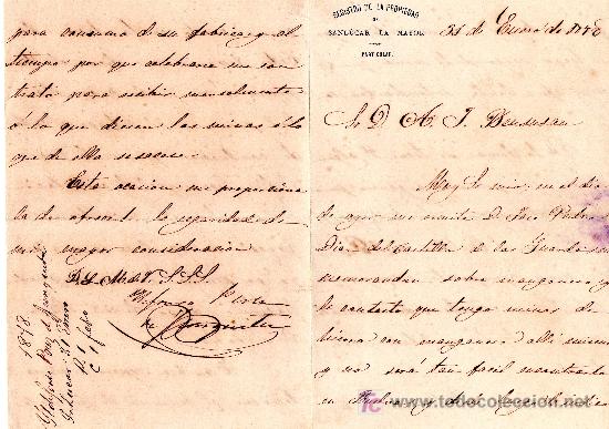 Cartas comerciais: SANL&Uacute;CAR LA MAYOR 31 DE ENERO DE 1878.CARTA COMERCIAL REGISTRO DE LA PROPIEDAD