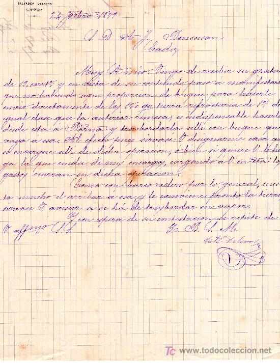Cartas comerciais: TORTOSA 24 FEBRERO DE 1879.CARTA COMERCIAL SALVADOR DELSORS