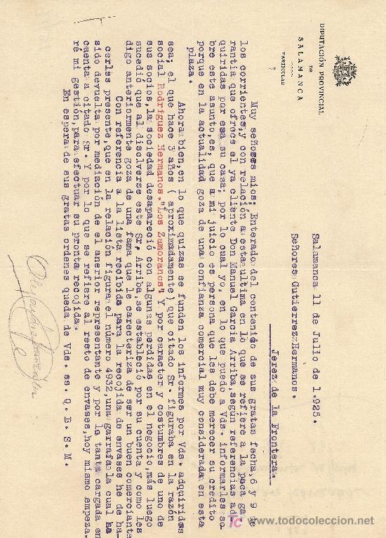 Cartas comerciales: SALAMANCA11 DE JULIO DE 1925. CARTA COMERCIAL DIPUTACION PROVINCIAL DE SALAMANCA