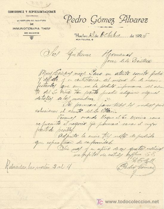 Cartas comerciales: HUELVA 13 DE OCTUBRE DE 1925. CARTA COMERCIAL PEDRO GOMEZ ALVAREZ