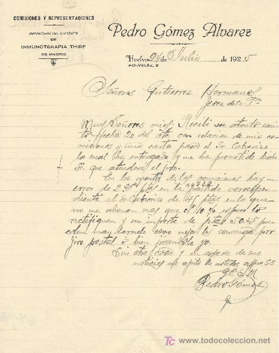 Cartas comerciales: HUELVA 24 DE JULIO DE 1925. CARTA COMERCIAL PEDRO GOMEZ ALVAREZ