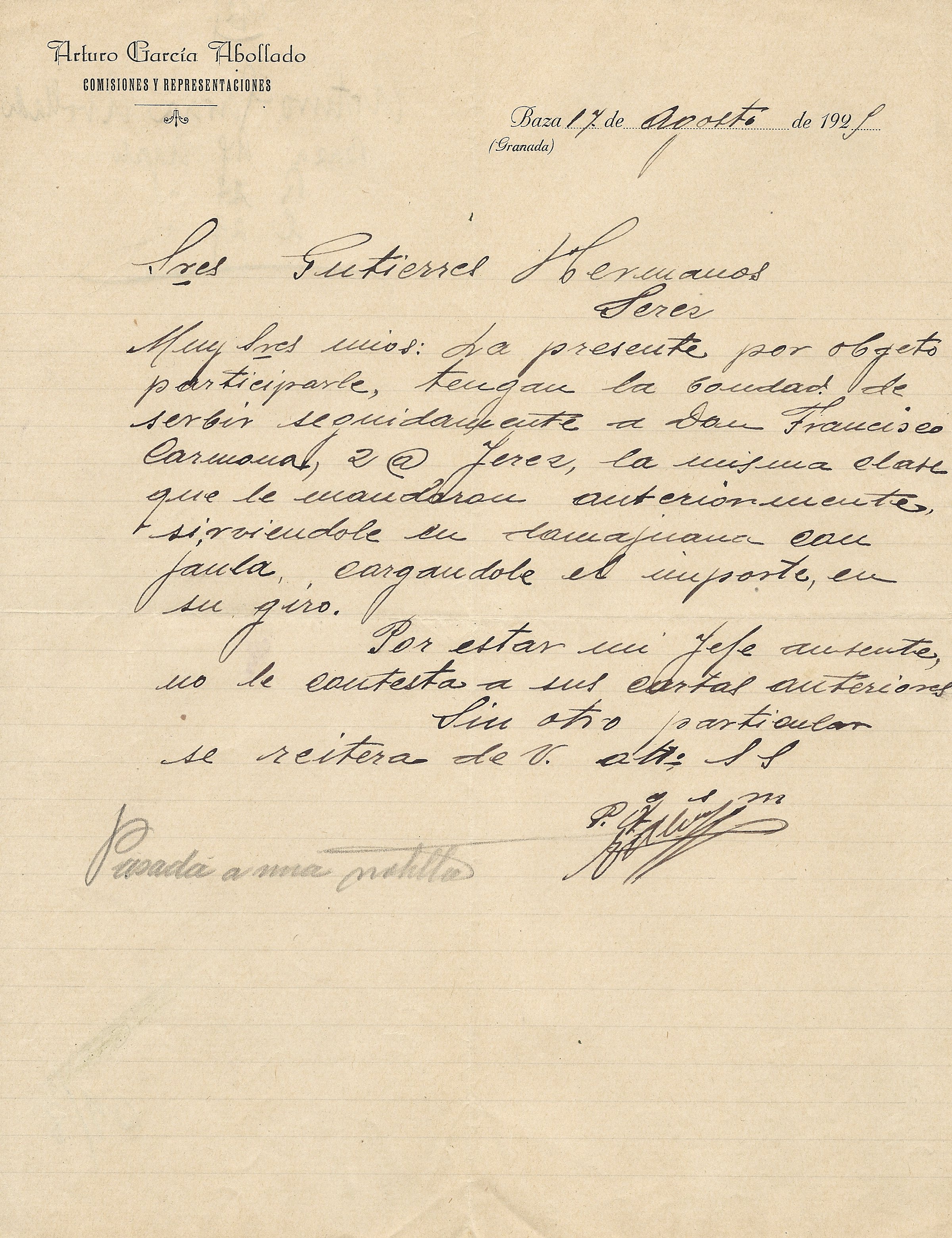 Cartas comerciales: ANDUJAR (JAEN)10 DE DICIEMBRE DE 1925. CARTA COMERCIAL MANUEL VERA ALONSO