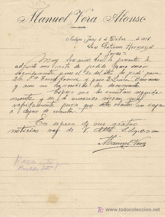 Cartas comerciales: ANDUJAR (JAEN)1 DE DICIEMBRE DE 1925. CARTA COMERCIAL MANUEL VERA ALONSO