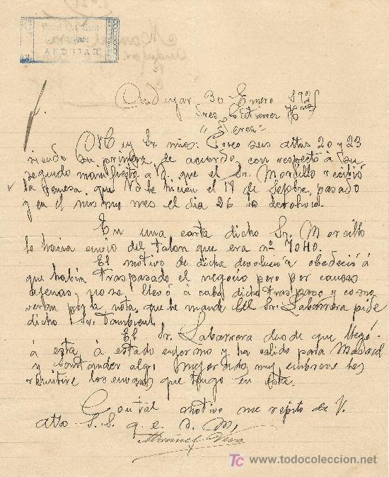 Cartas comerciales: ANDUJAR (JAEN)30 DE ENERO DE 1925. CARTA COMERCIAL MANUEL VERA ALONSO