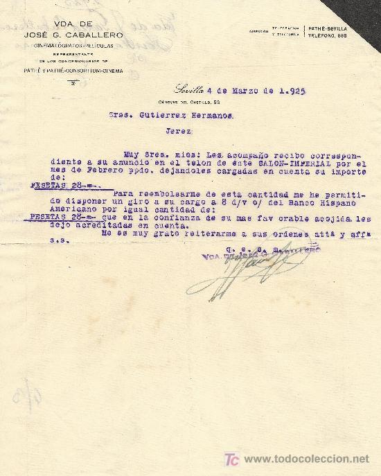Cartas comerciales: SEVILLA 4 DE MARZO DE 1925. CARTA COMERCIAL VDA. DE JOSE G CABALLERO