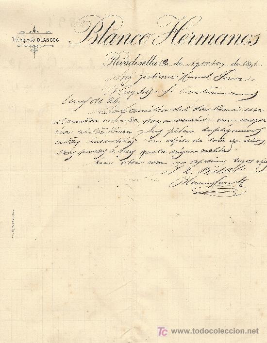 Cartas comerciales: RIVADESELLA 12 DE AGOSTO  DE 1891. CARTA COMERCIAL BLANCO HERMANOS