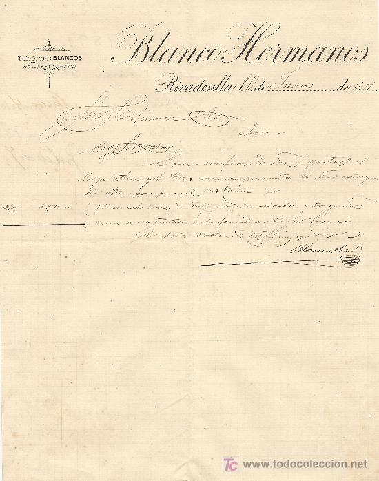 Cartas comerciales: RIVADESELLA 10 DE JUNIO DE 1891. CARTA COMERCIAL BLANCO HERMANOS