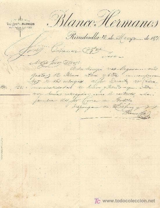 Cartas comerciales: RIVADESELLA 10 DE MARZO DE 1891. CARTA COMERCIAL BLANCO HERMANOS