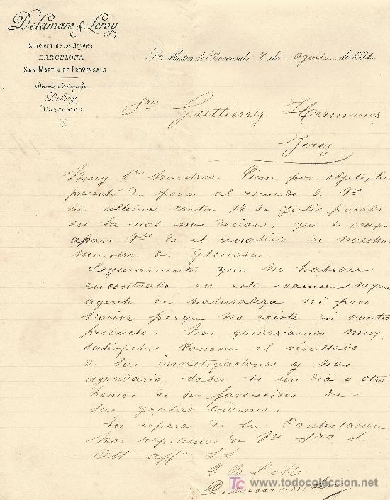 Cartas comerciales: SAN MARTIN DE PROVENSALS 8 DE AGOSTO DE 1891. CARTA COMERCIAL DELAMARE & LEROY CARRETERA DE LOS ANGE