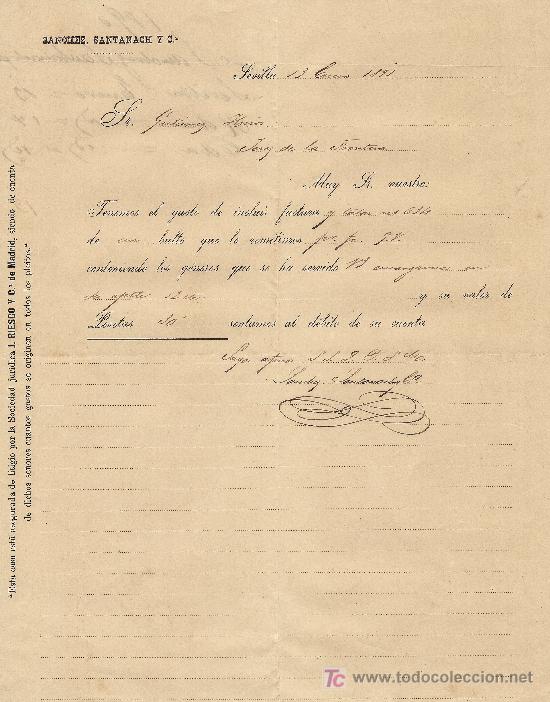 Cartas comerciales: SEVILLA 13 DE ENERO DE 1891. CARTA COMERCIAL  SANCHEZ, SANTANACH Y CIA