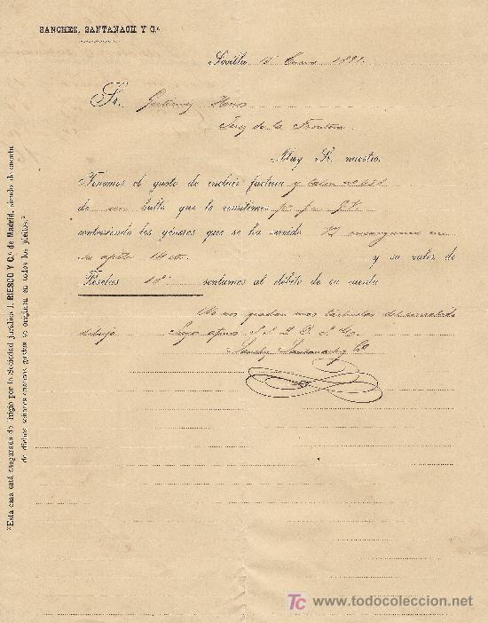 Cartas comerciales: SEVILLA 15 DE ENERO DE 1891. CARTA COMERCIAL  SANCHEZ, SANTANACH Y CIA