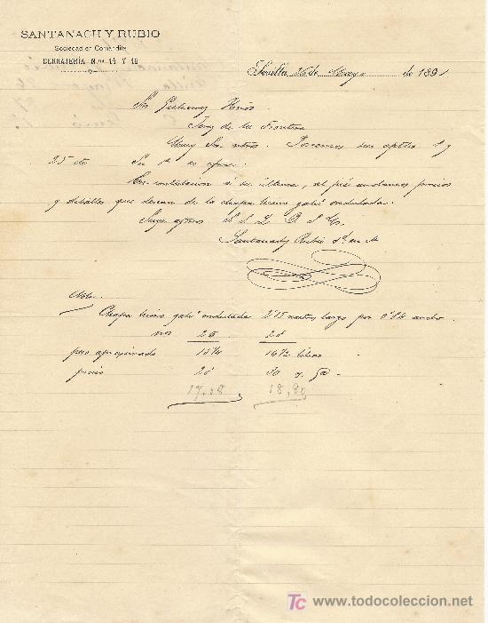 Cartas comerciales: SEVILLA 16 DE MAYO DE 1891. CARTA COMERCIAL  SANTANACH Y RUBIO