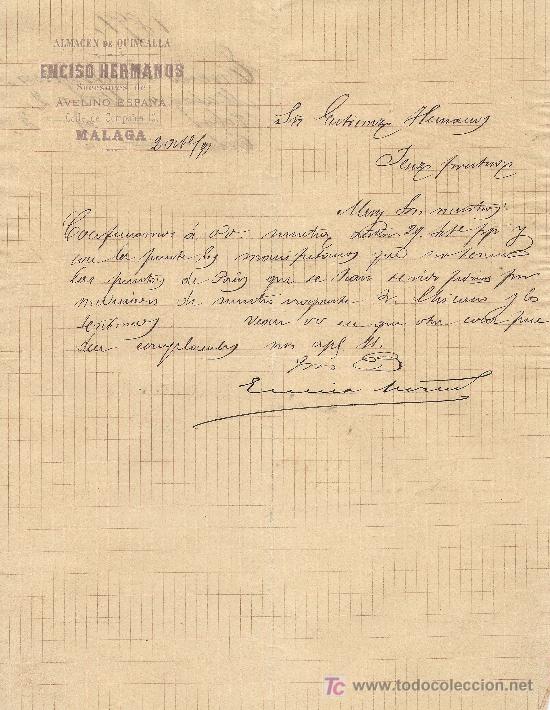 Cartas comerciales: MALAGA 20 DE NOVIEMBRE DE 1891. CARTA COMERCIAL  ENCISO HERMANOS